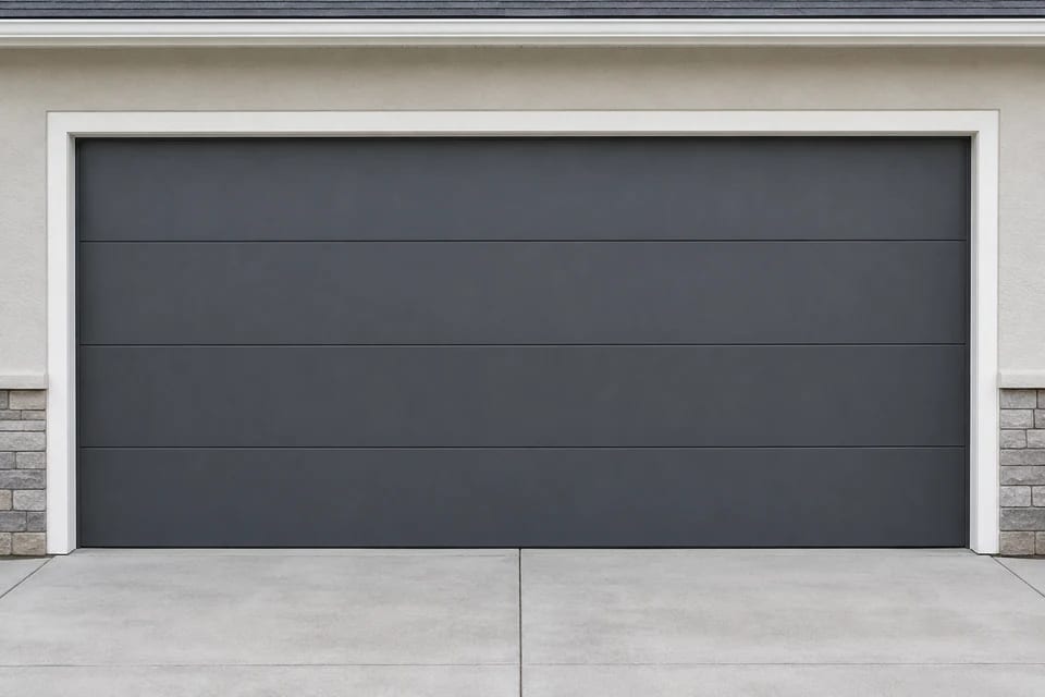 Illustration of a charcoal garage door with smooth flat horizontal sections