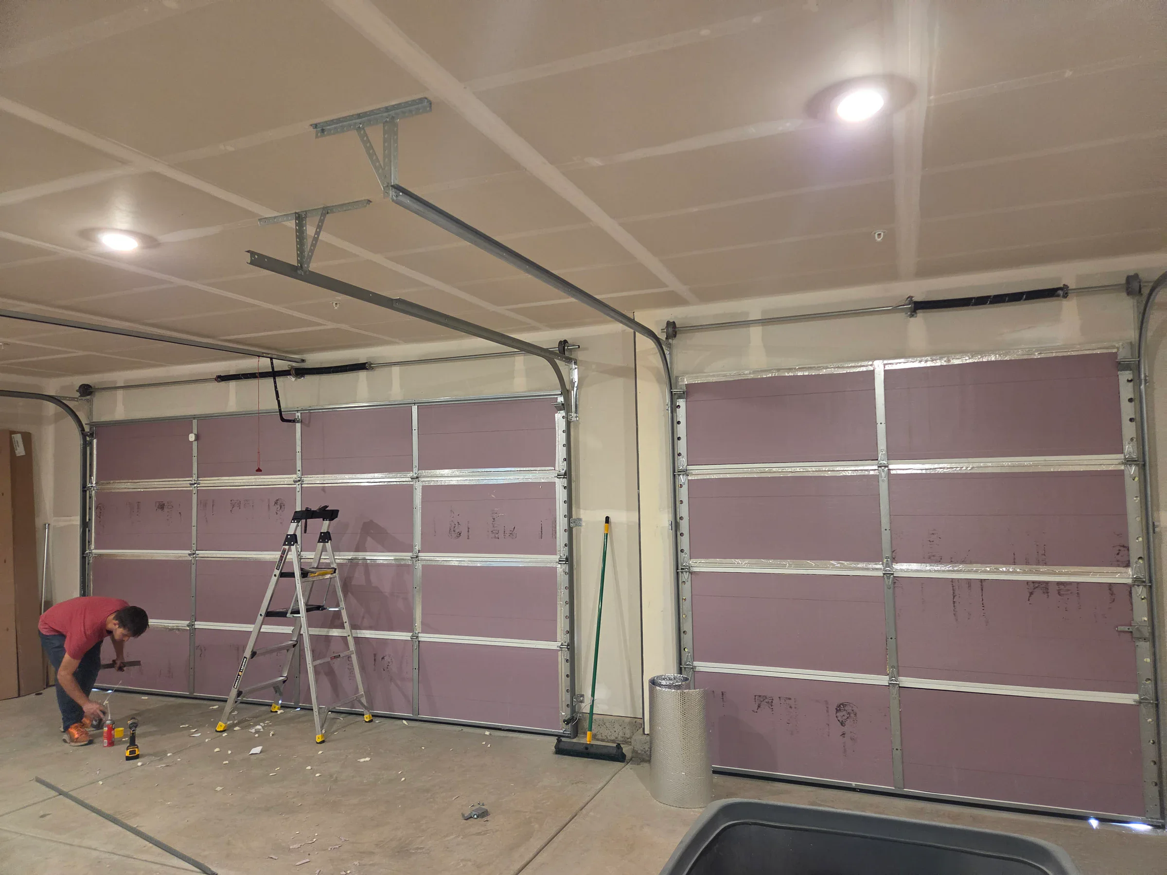 Completed garage door installation (insulation), premium rollers, bubble wrap installation & center bearing installation in Rancho Cordova, California, photo 1 of 3